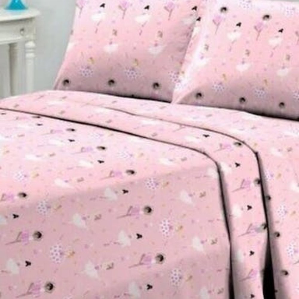 SANDERS Printed Microfiber 4 PC. Sheet Set, Full – Pink Ballerina